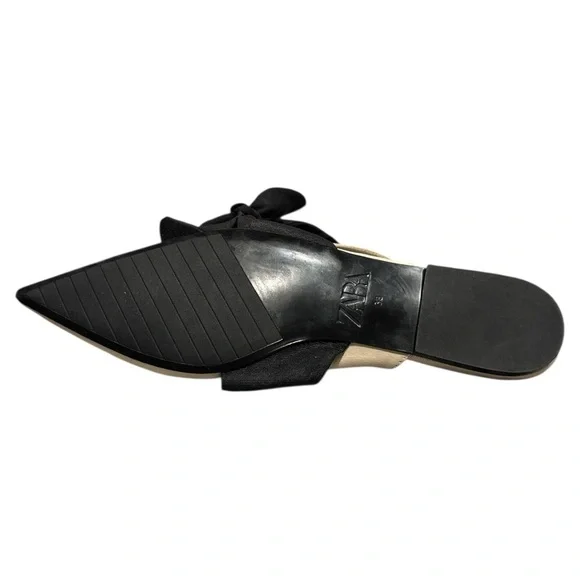 Zara Black and Cream Mules with Bow Detail - Picture 6 of 7